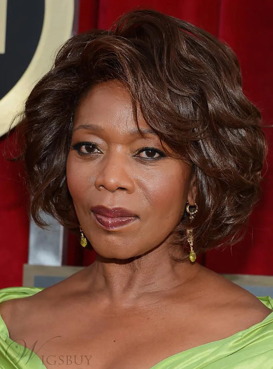 Alfre Woodard Short Wave Hairstyle Fluffy Natural Smooth Capless Wig 100% Real Human Hair 12 Inches