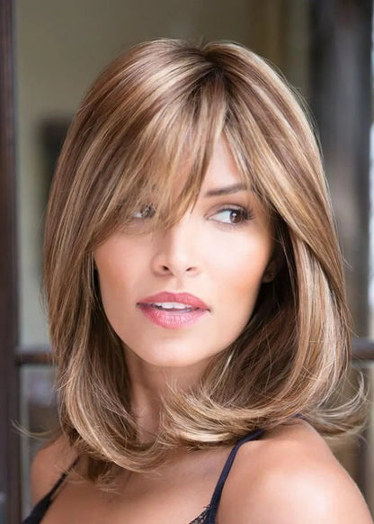 Shoulder Length Lob Hairstyle Natural Straight Synthetic Hair Lace Front Wigs 18 Inches