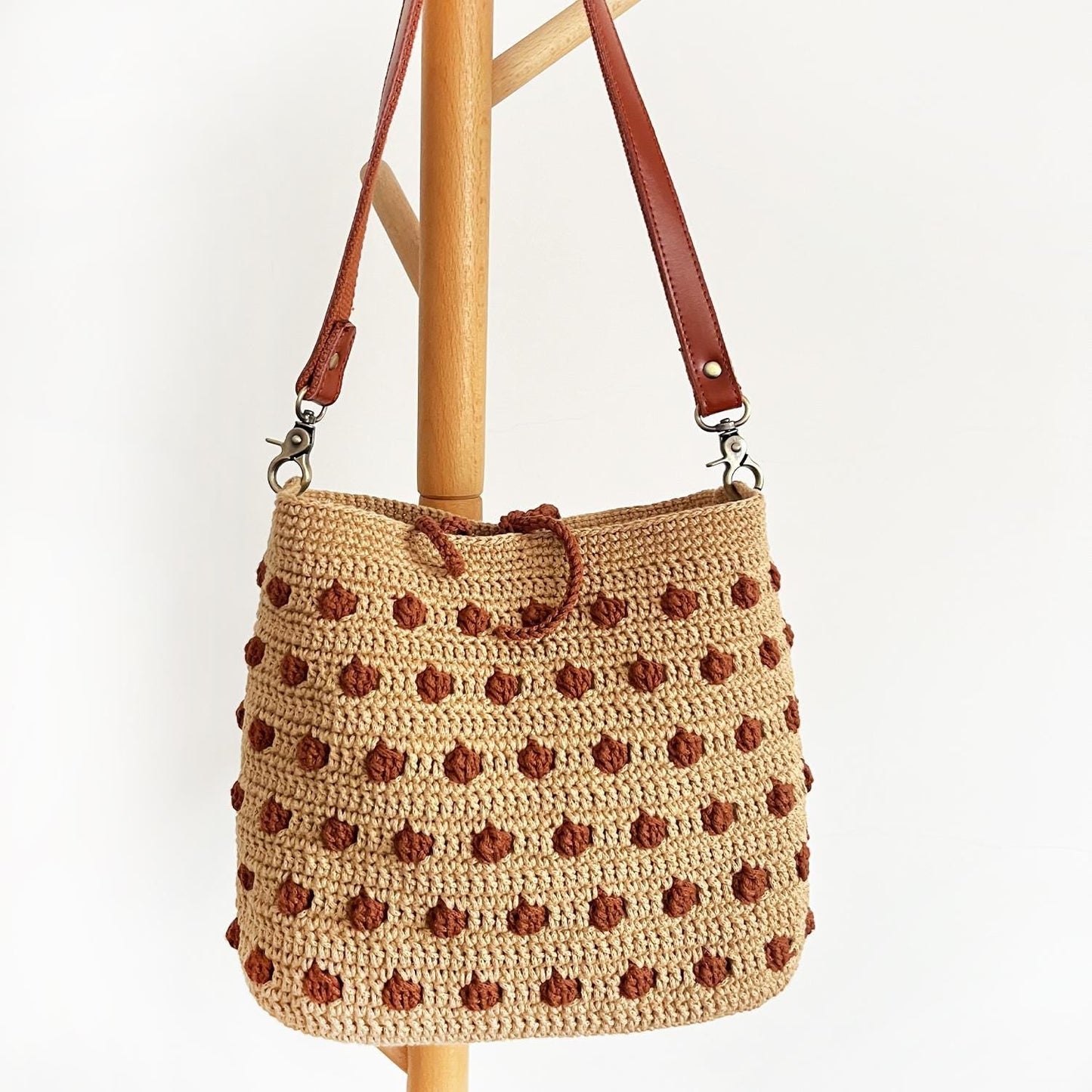 Cocoa Dot Crochet Bag, Handmade Shoulder Bag, Handbag Gift for Her