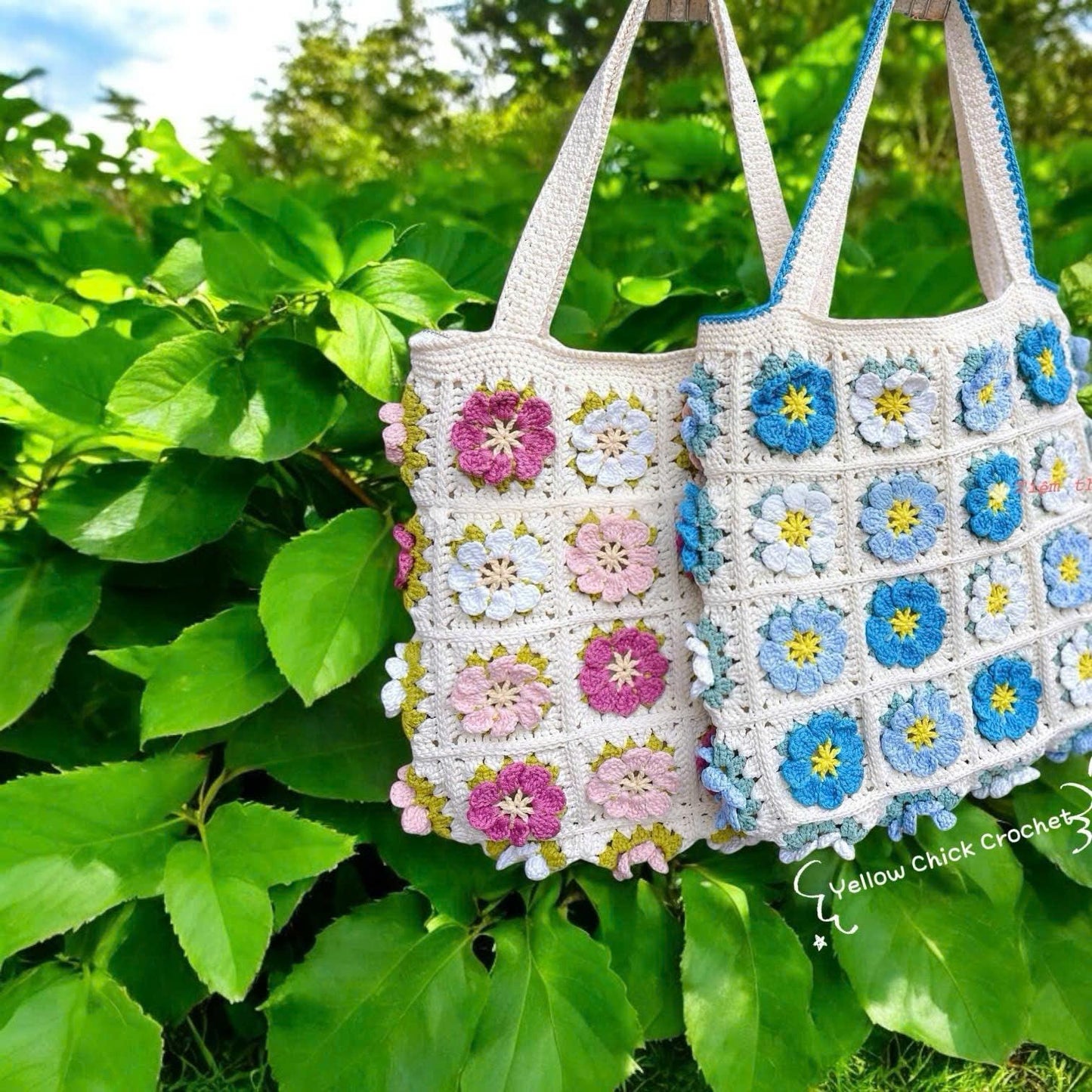 Flower Tote bag, Floral bag, Crochet Granny square bag, handmade shoulder bag, pink flower summer beach bag, mother's day gift, easter gift