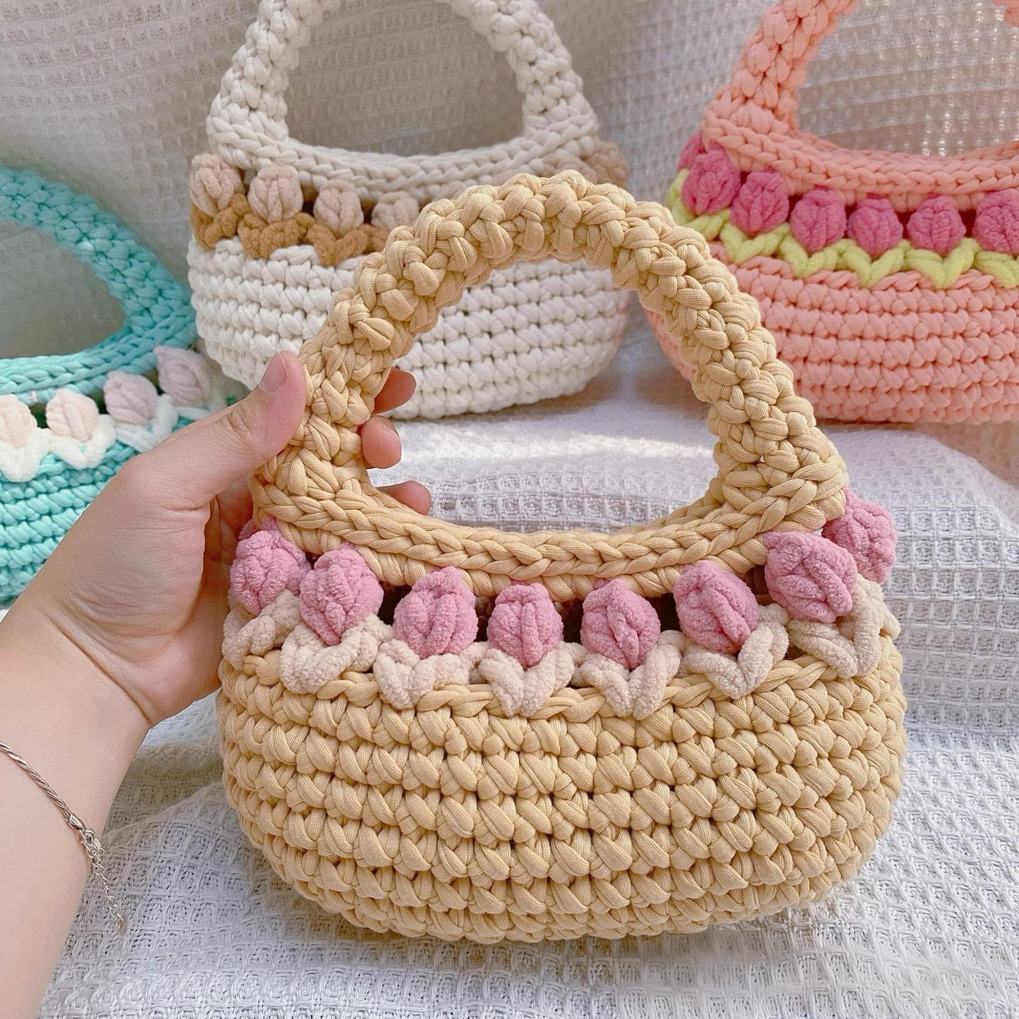 Tulip Crochet Bag, Handmade Flower Purse, Cute Handbag Gift for Women, Mommy &amp; Me Crochet Bag, Custom Color Tote, Mother's Day Gift