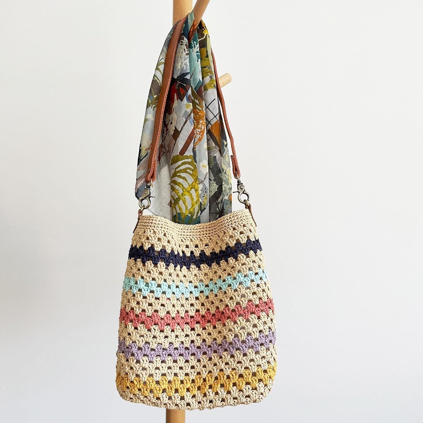 Ocean Stripe Crochet Bag, Handmade Shoulder Bag, Handbag Gift for Her