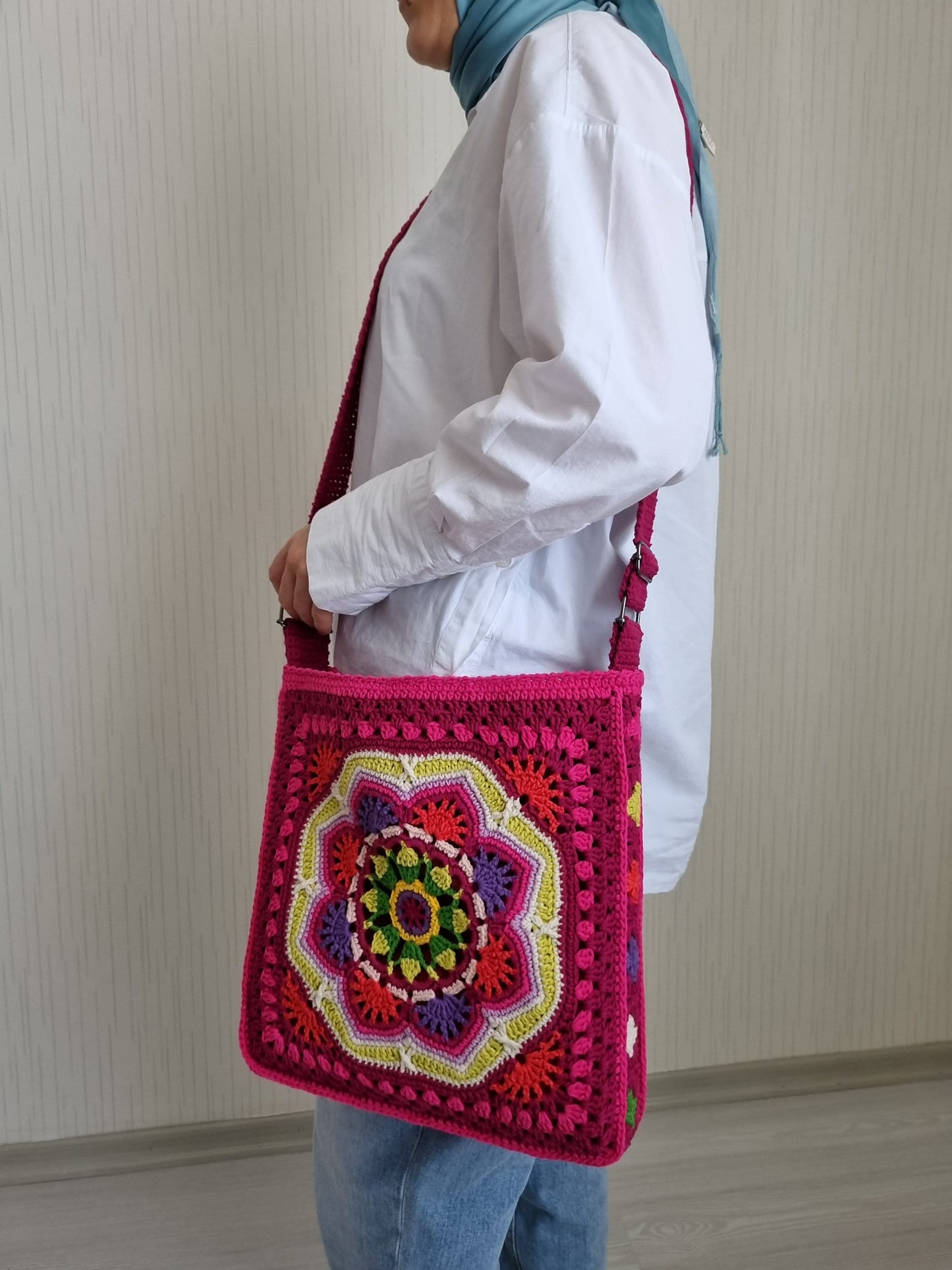 Handmade Granny Square Crochet Bag: Cherry Red Crossbody, Winter Style Gifts