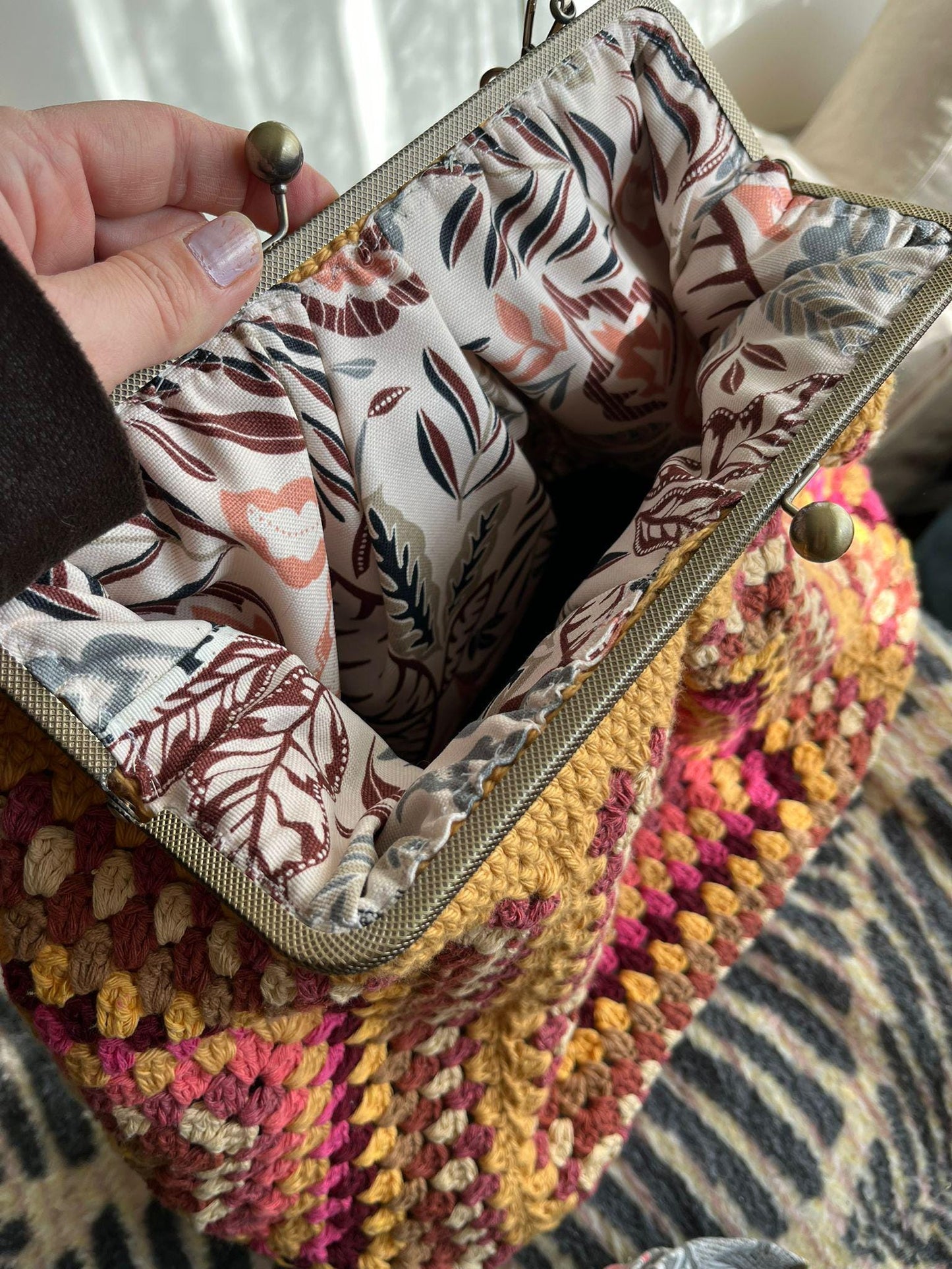 XL Crochet Granny Square Bag: Handmade Vintage Purse with Adjustable Strap