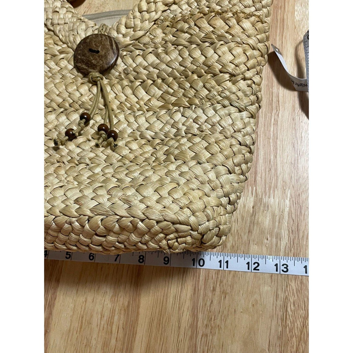 Sun N Sand Straw Tote Bag Woven Beach Handbag Boho Wood Handle Large