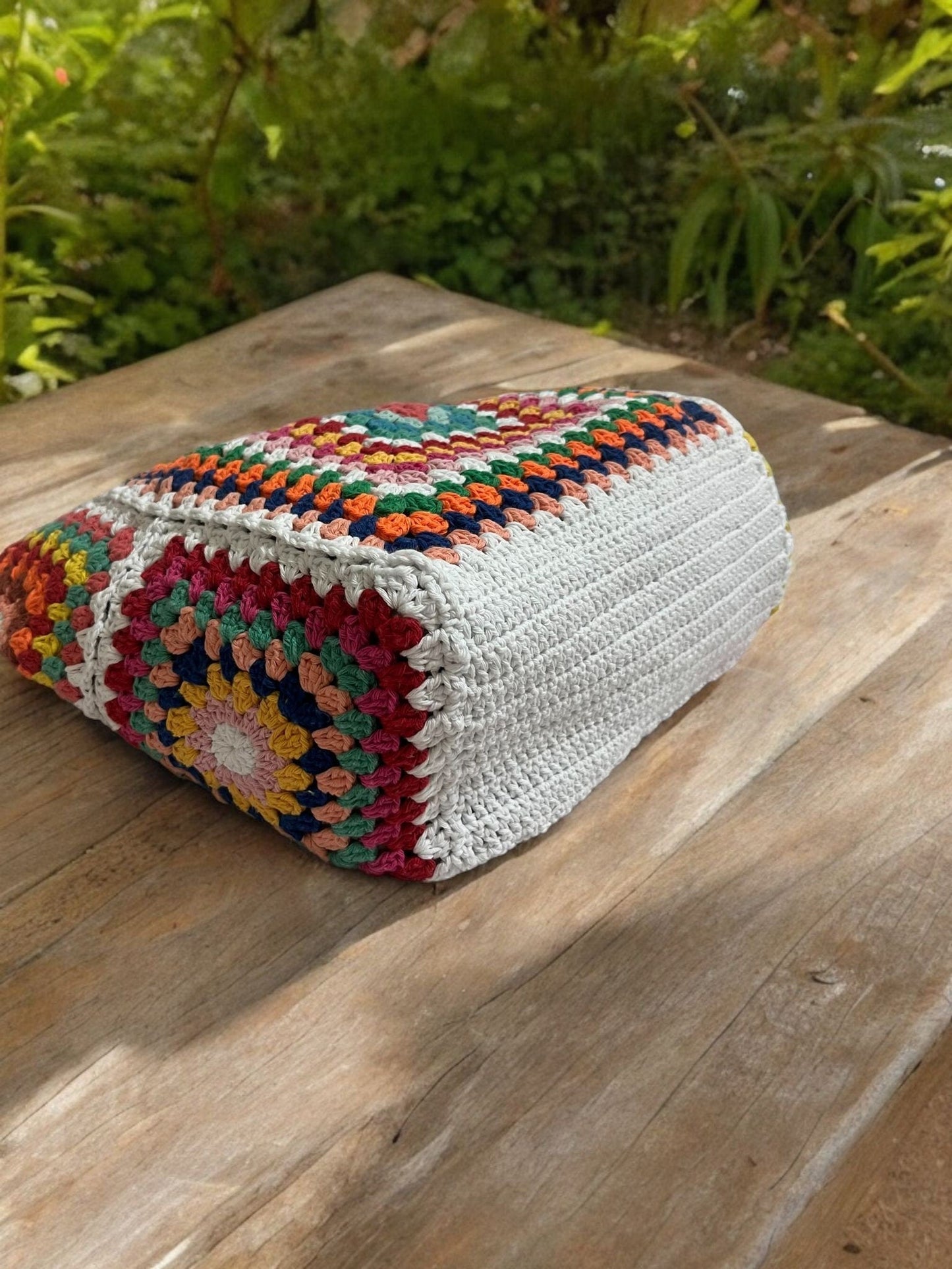 Crochet Granny Square Tote Bag: Colorful Boho Beach Bag
