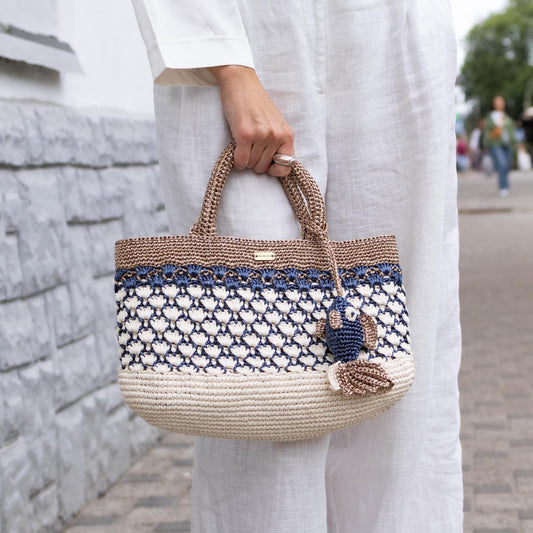Handmade Raffia Crochet Purse  – Unique Summer Bag with Maritime elements