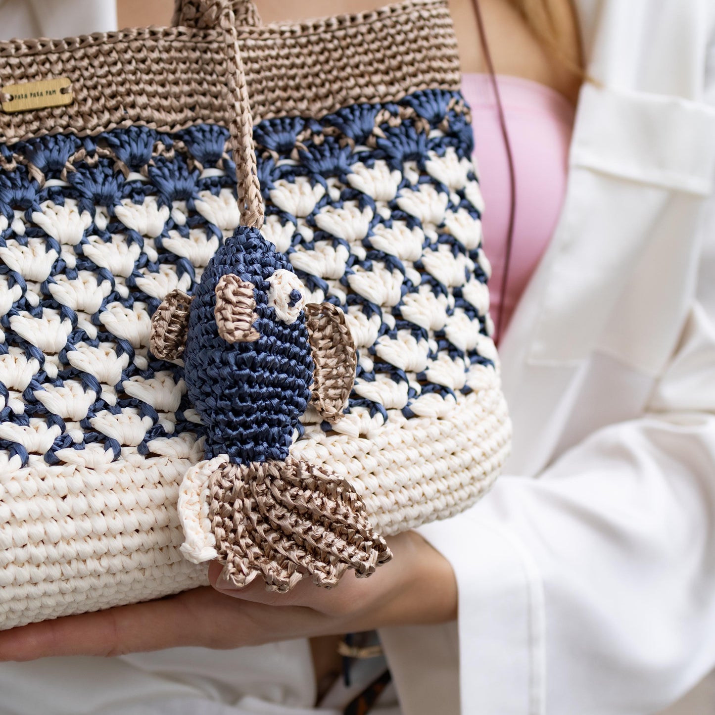 Handmade Raffia Crochet Purse  – Unique Summer Bag with Maritime elements