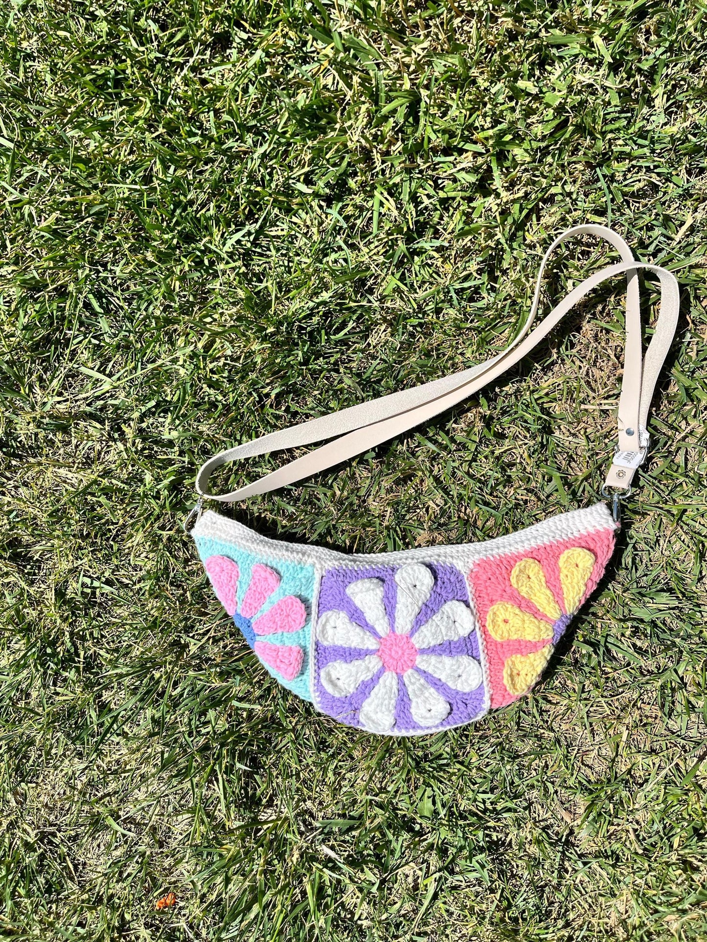 Crochet Granny Square Crossbody Bag: Bohemian Cotton Blend Bum Bag, Aesthetic Spring Style
