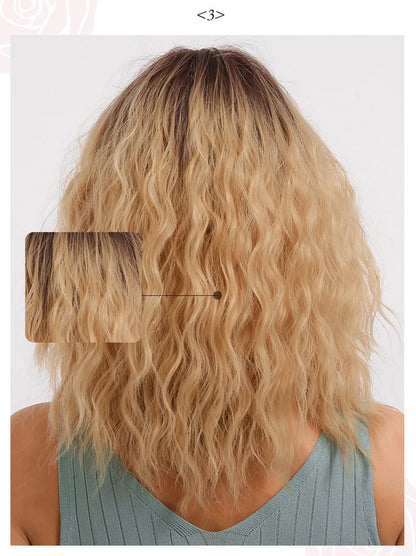Long Bob Light Color Wavy Synthetic Hair Women Wig With Bangs 18 Inches