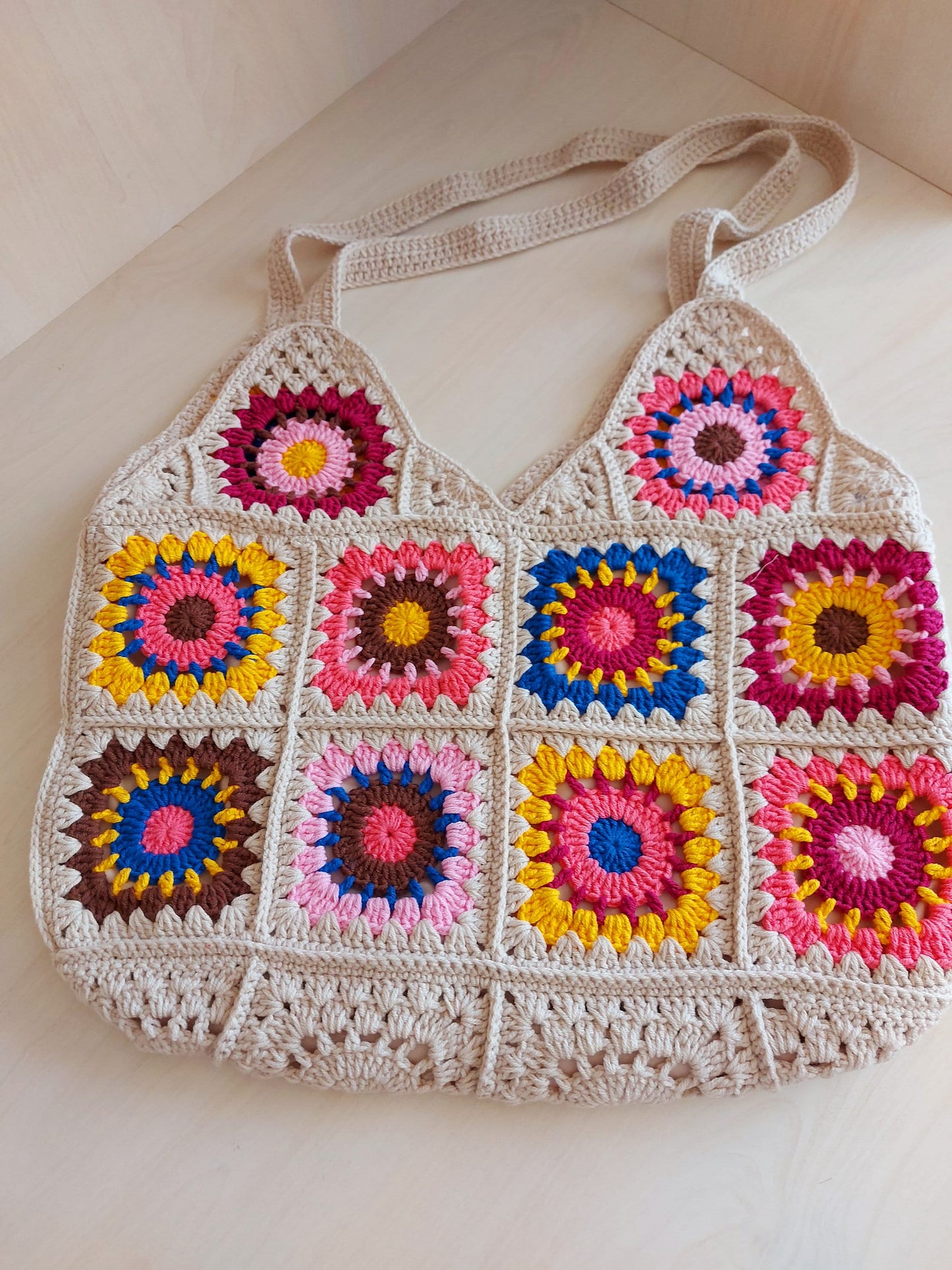 Crochet Granny Square Bag: Boho Cotton Patchwork Tote