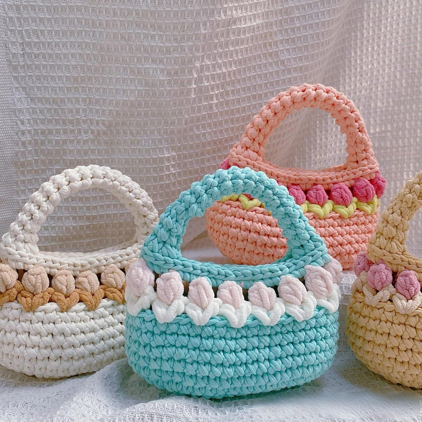 Tulip Crochet Bag, Handmade Flower Purse, Cute Handbag Gift for Women, Mommy &amp; Me Crochet Bag, Custom Color Tote, Mother's Day Gift