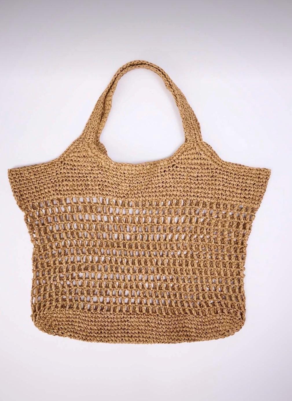 Handmade Beach Bag, Camel Crochet Tote, Summer Knit Boho Purse