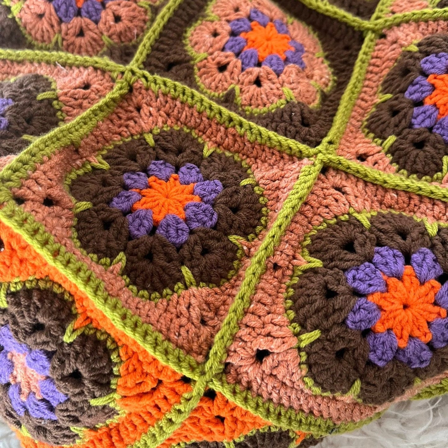 Vintage style granny squares crochet bag wooden frame unique special day present