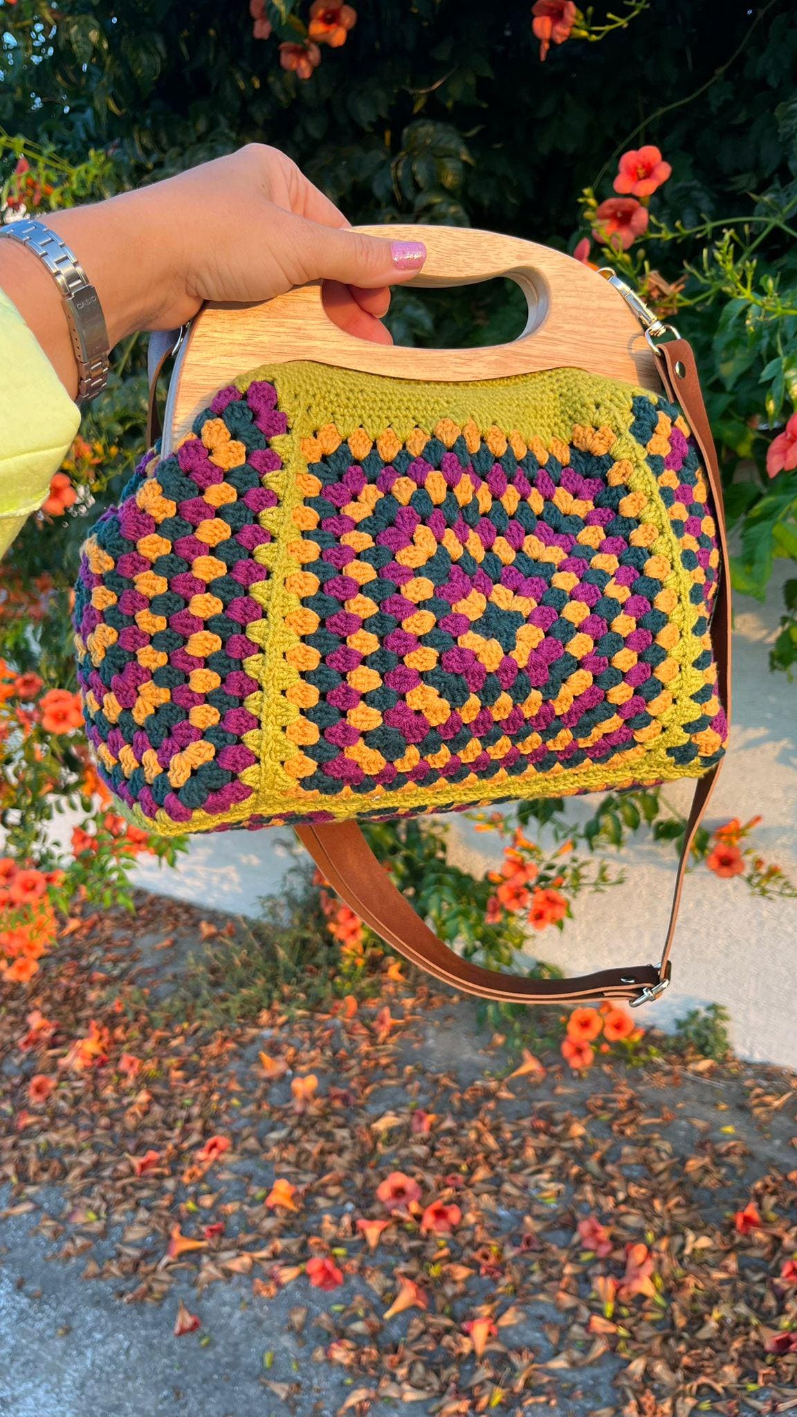 Handmade Granny Square Crochet Bag: Colorful Boho Shoulder Purse