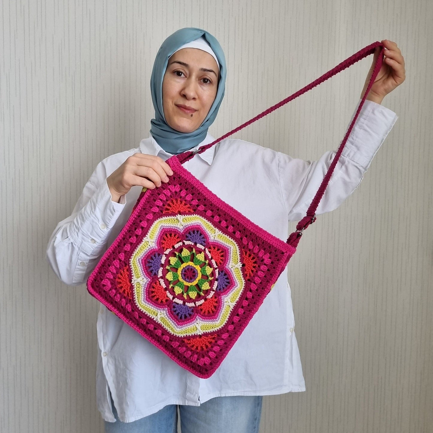 Handmade Granny Square Crochet Bag: Cherry Red Crossbody, Winter Style Gifts