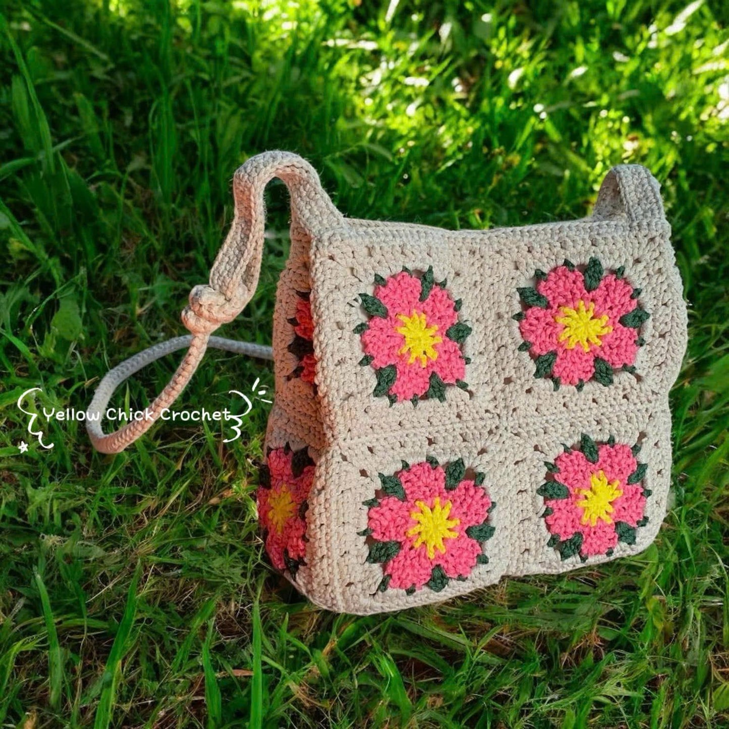 Cherry Blossom Crochet Crossbody Bag, Handmade Floral Purse, Boho Style, Valentine Gift, Gift for her