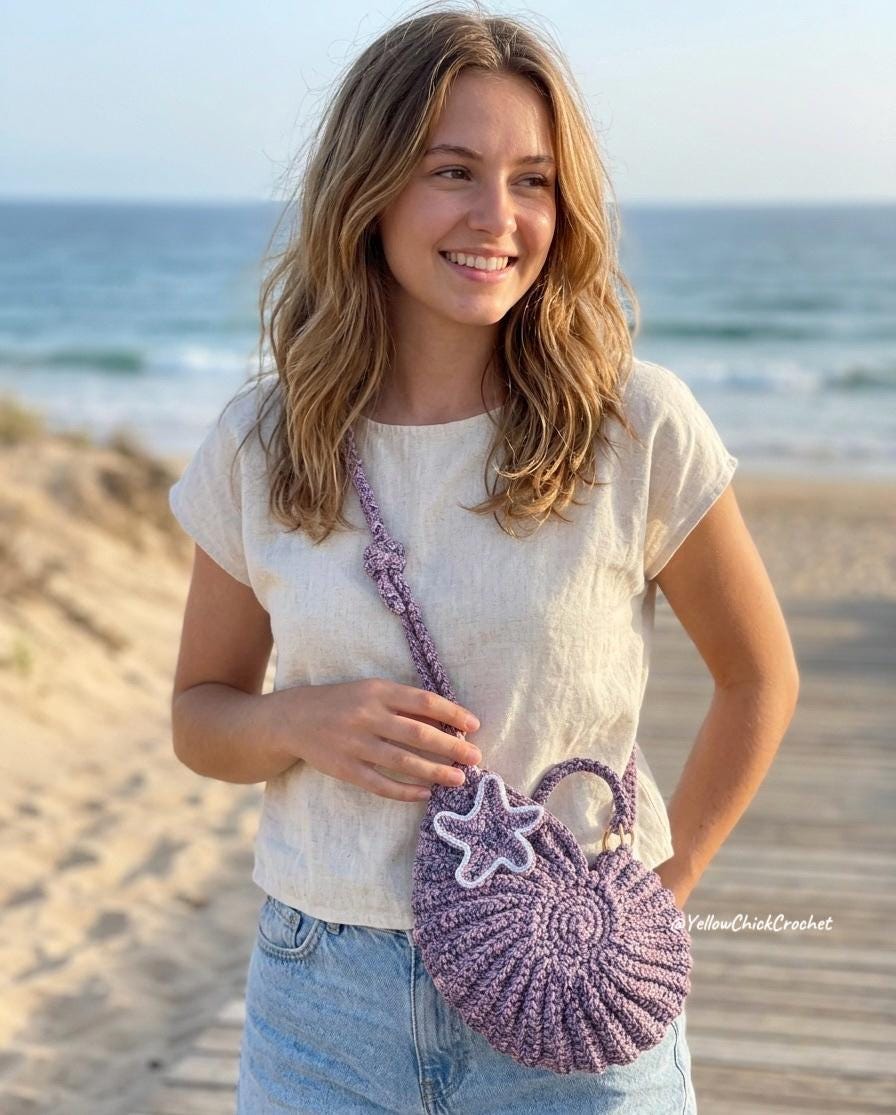 Crochet Seashell Bag with Starfish Charm â€?Ombre Beach Purse, Custom Color Summer Tote, Mother’s Day Easter Birthday Gift for Her