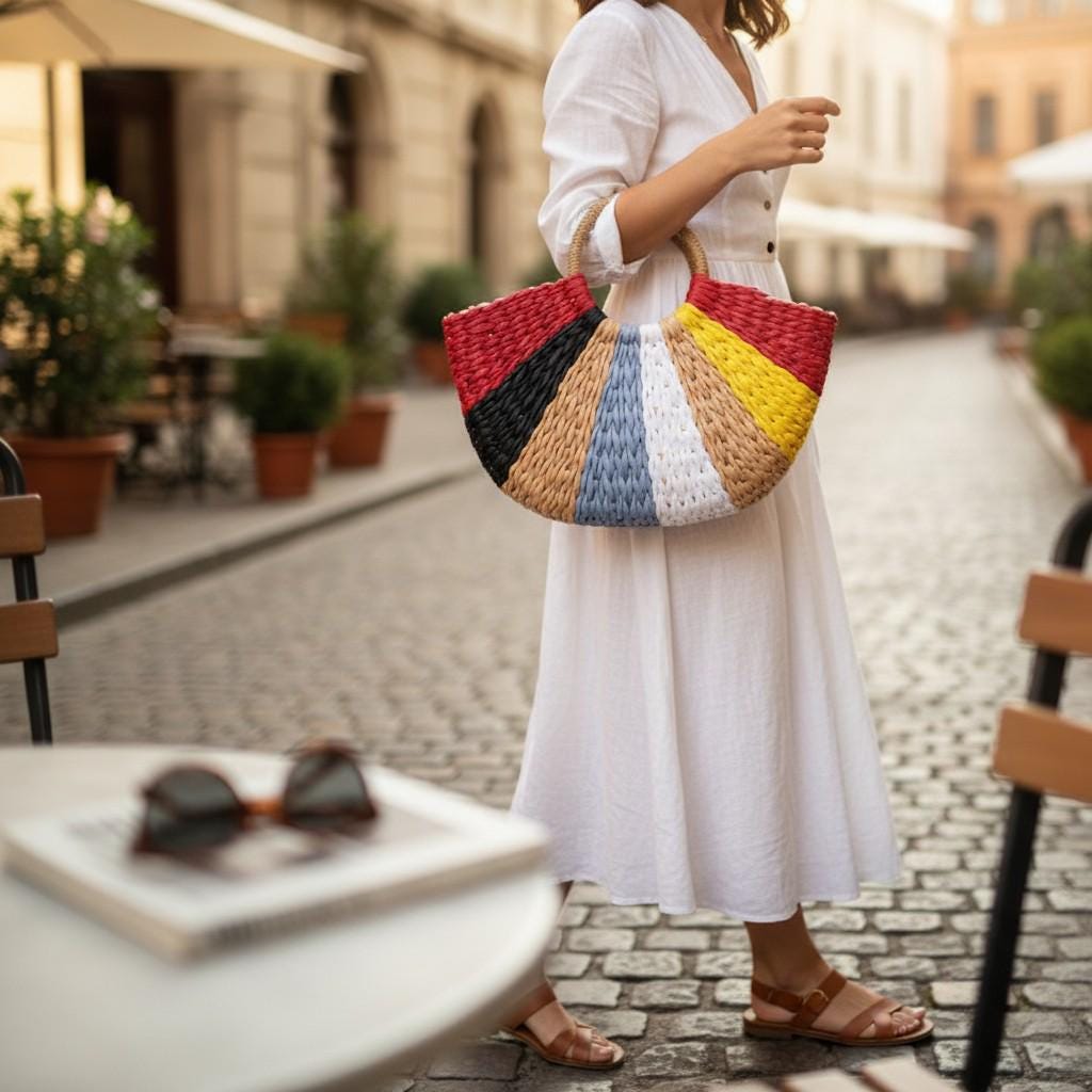 Luxury Hollow Raffia Straw Tote Bag for Women – Designer Woven Summer Beach Shoulder Handbag