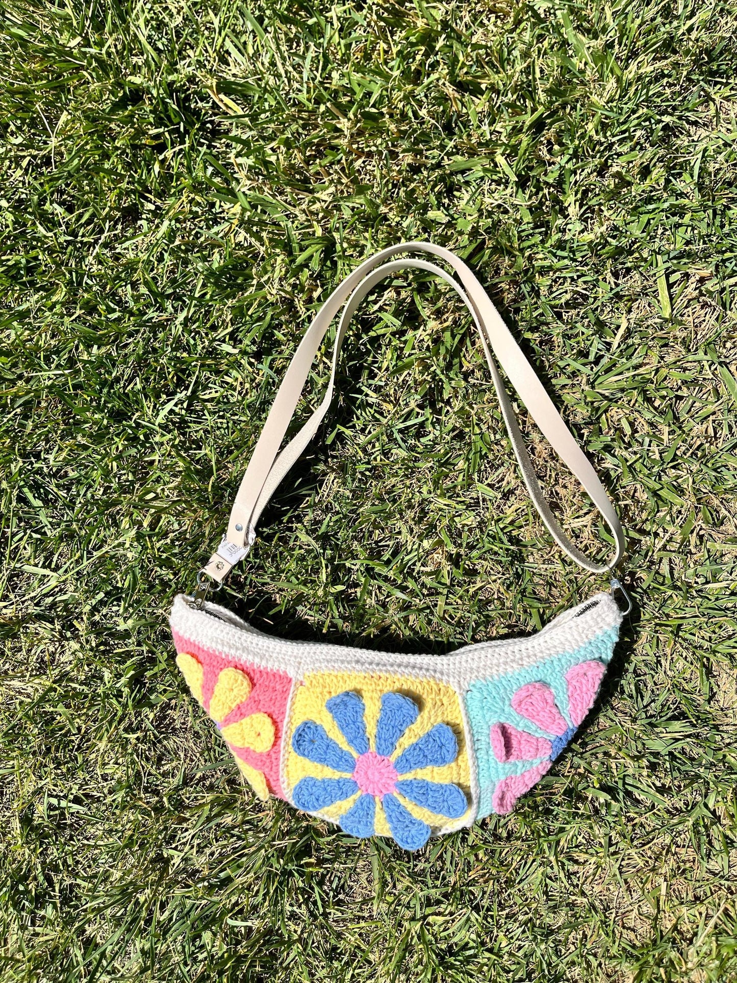 Crochet Granny Square Crossbody Bag: Bohemian Cotton Blend Bum Bag, Aesthetic Spring Style