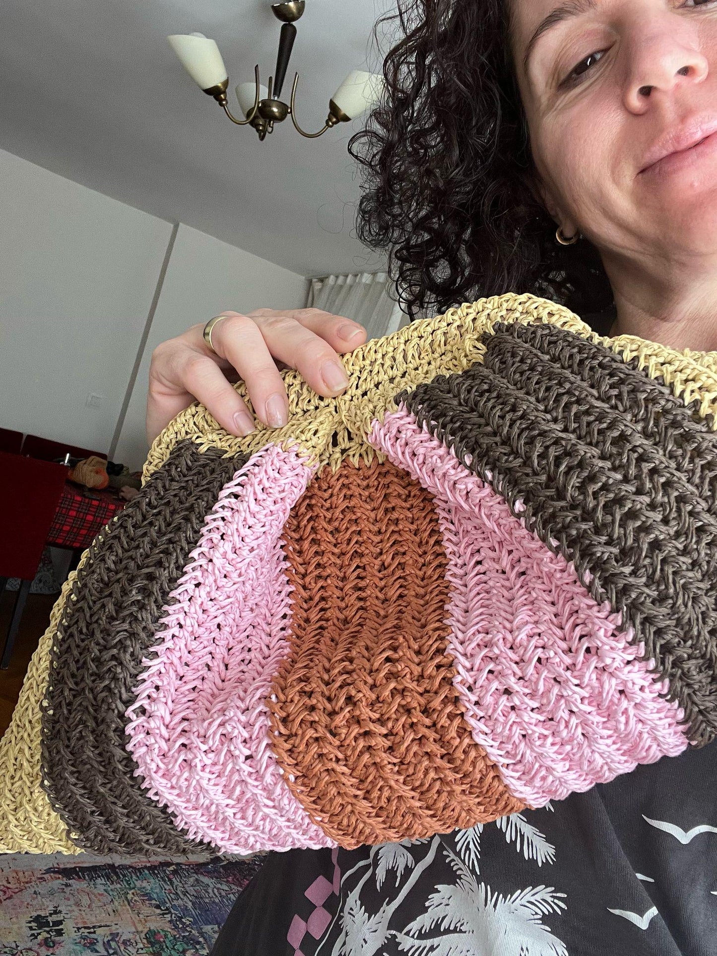 Striped Raffia Crochet Bag: Handmade Paper Rope Handbag