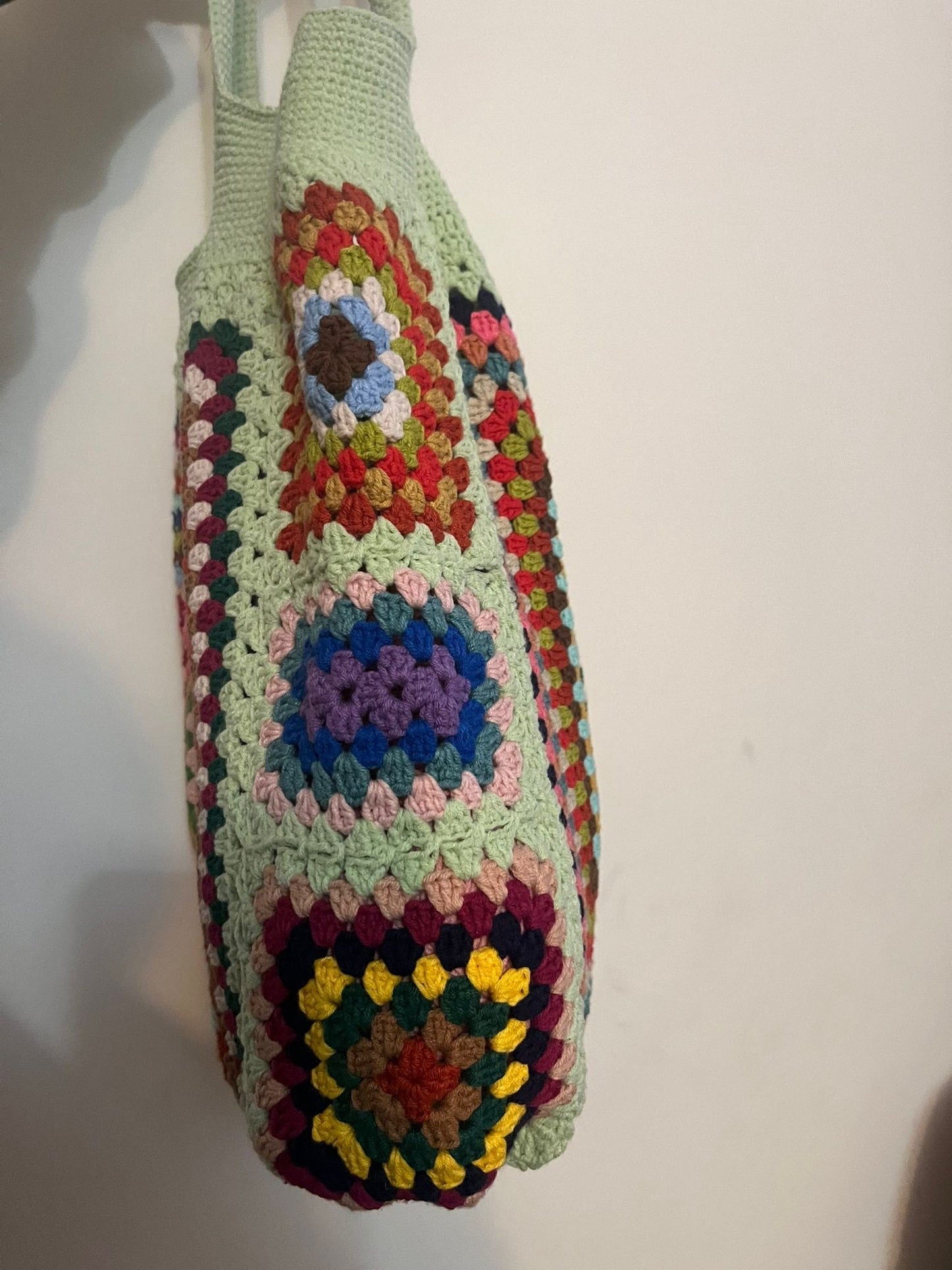 Crochet Granny Square Tote Bag: Boho Vintage Shoulder Bag