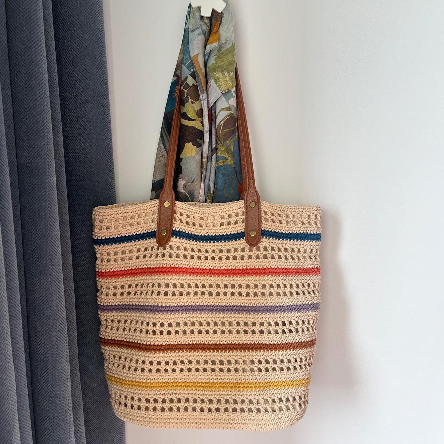 Sunset Stripe Crochet Bag, Handmade Shoulder Bag, Handbag Gift for Her
