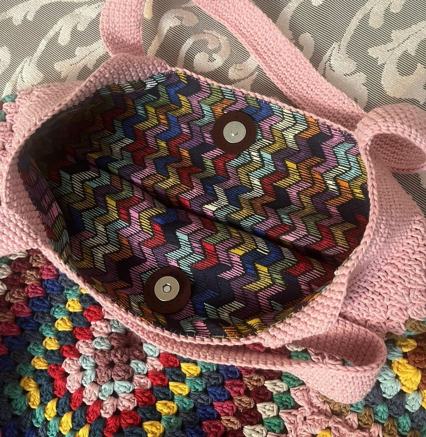 Crochet Granny Square Tote Bag: Boho Vintage Shoulder Bag