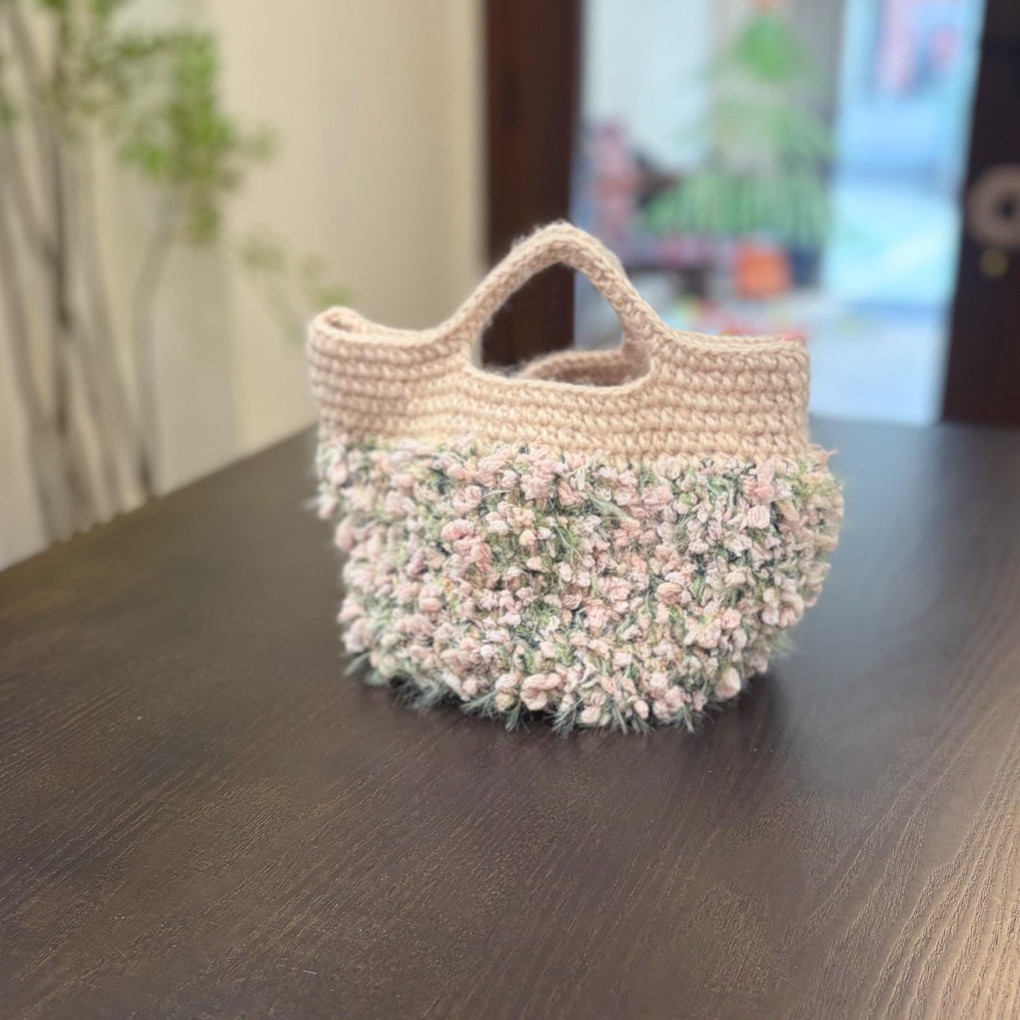 Handmade Crochet Tote Bag, Monet Garden Shoulder Bag, Handbag Gift for Her