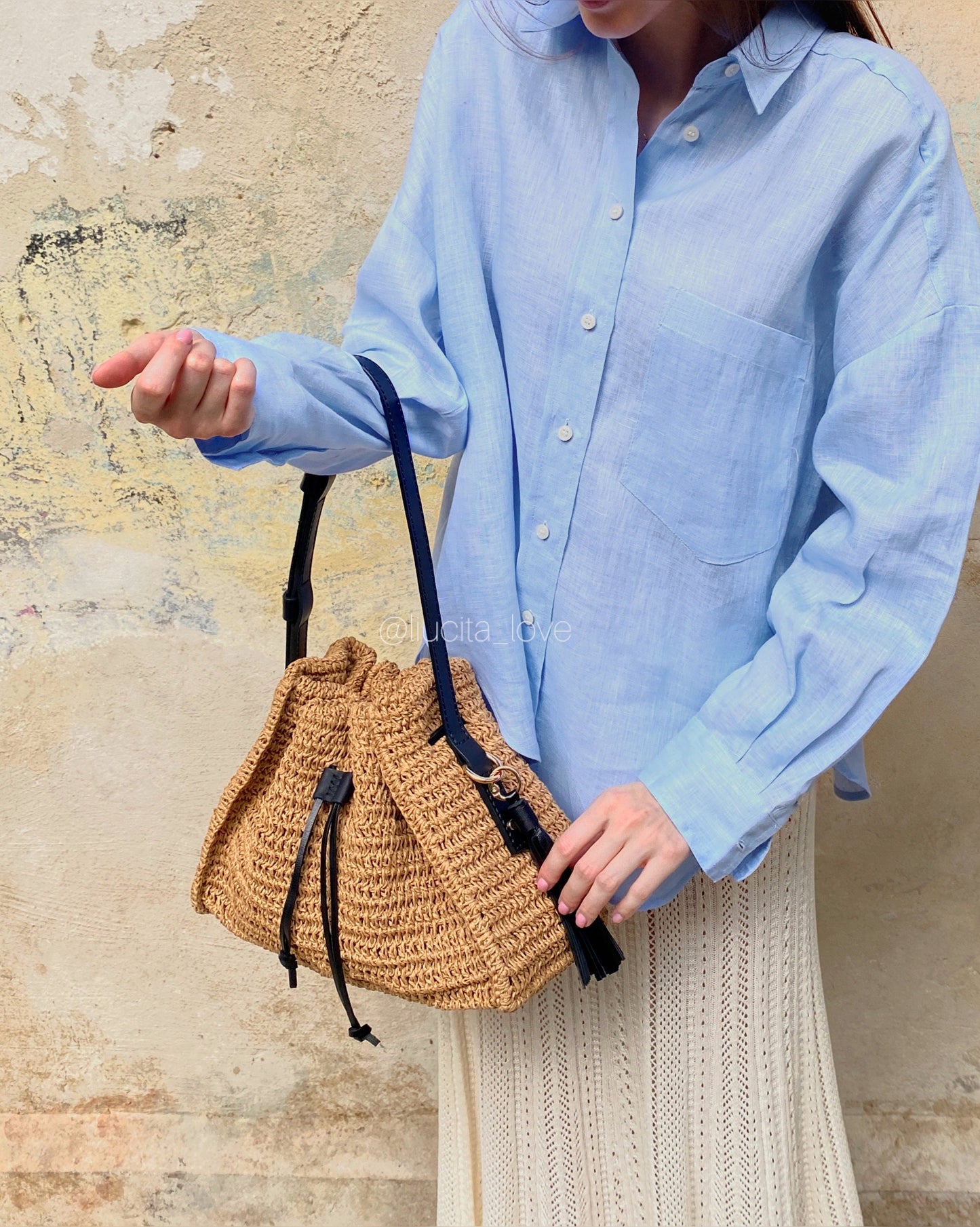 Handmade Raffia Handbag, Luxury Crochet Bucket Bag, Twisted Raffia Stylish Summer Bag, Handicraft Straw Handbag Leather Strap Boho Straw Bag
