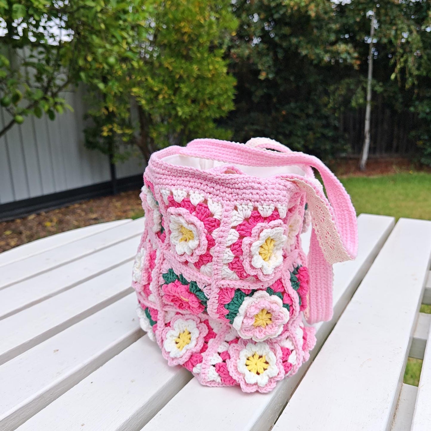 Handmade Camellia Bloom Crochet Tote, Soft Shoulder Bag, Gift for Her