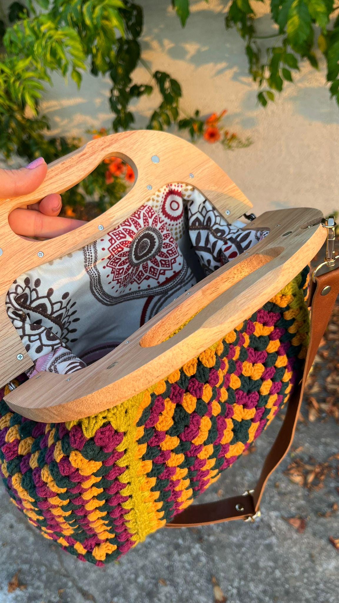 Handmade Granny Square Crochet Bag: Colorful Boho Shoulder Purse