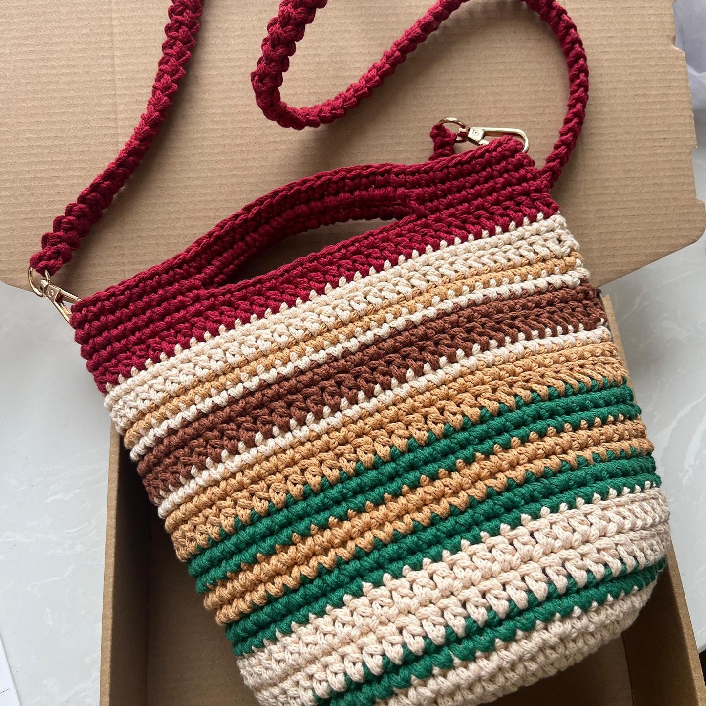 Harvest Stripe Crochet Bag, Handmade Shoulder Bag, Handbag Gift for Her