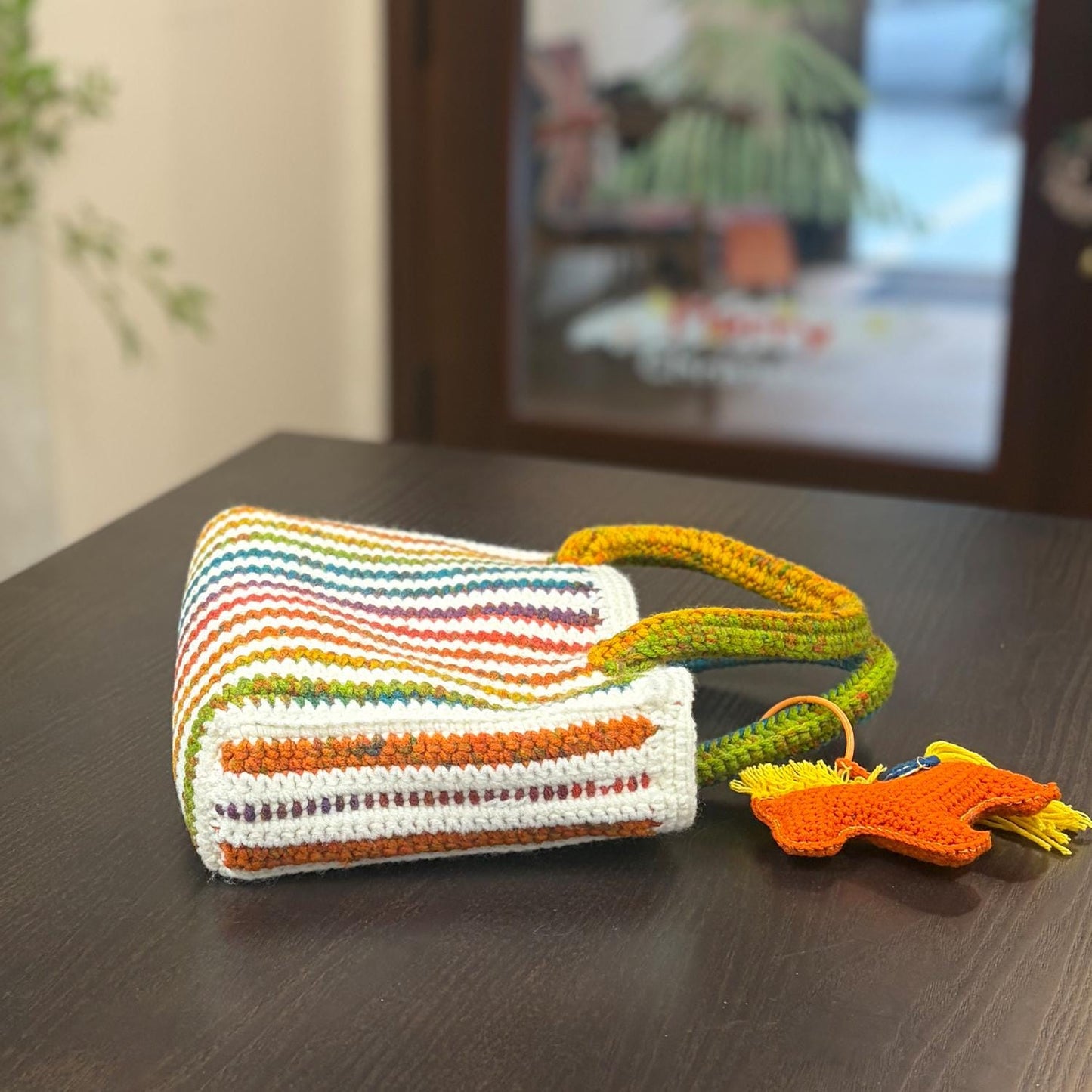 Handmade Crochet Tote Bag, Colorful Striped Cotton Bag, Handbag Gift for Her
