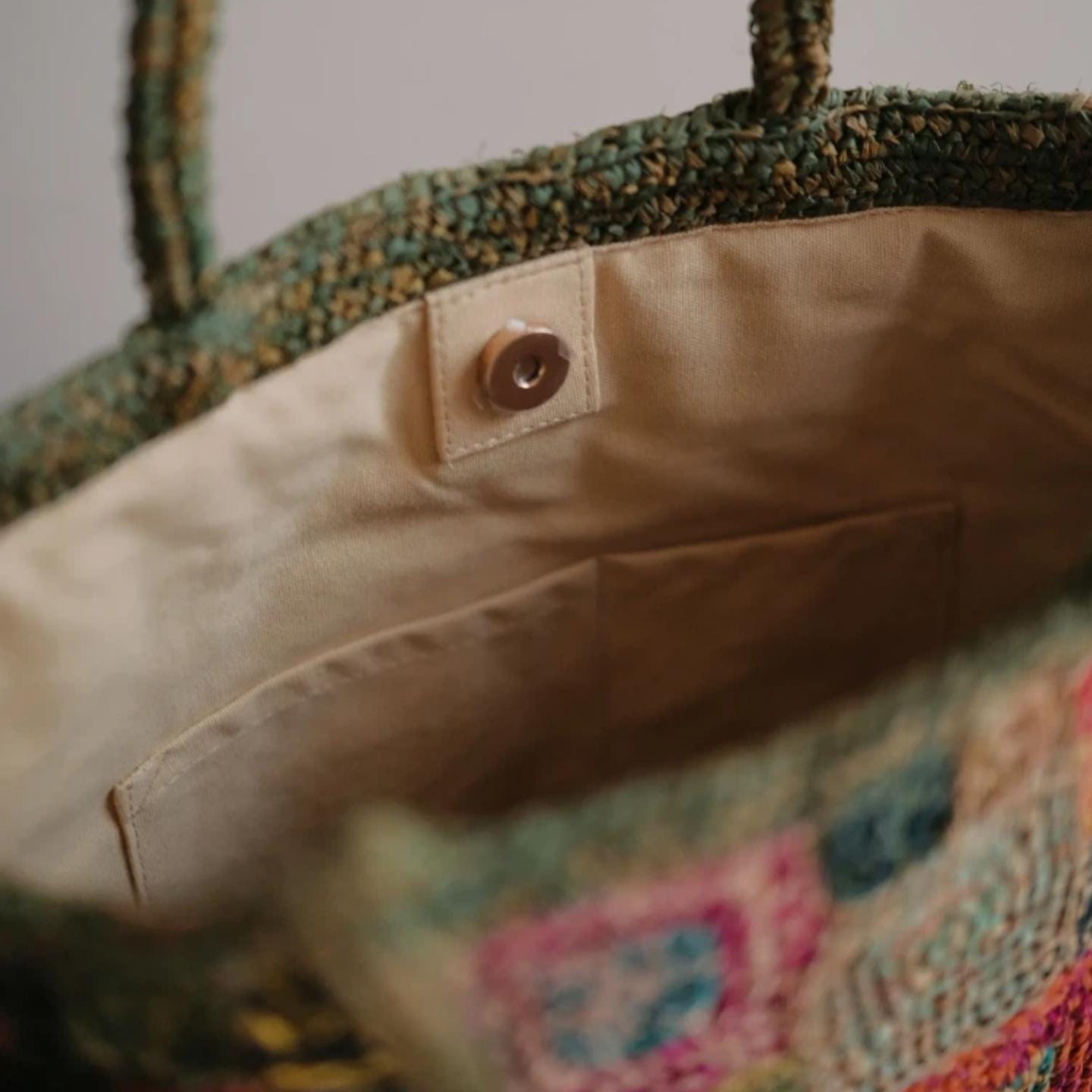 Artisan Raffia Patchwork Tote, Handcrafted Crochet Beach Bag, Sturdy Woven Purse with Cotton Lining, Unique Gift for Her, Gift for her