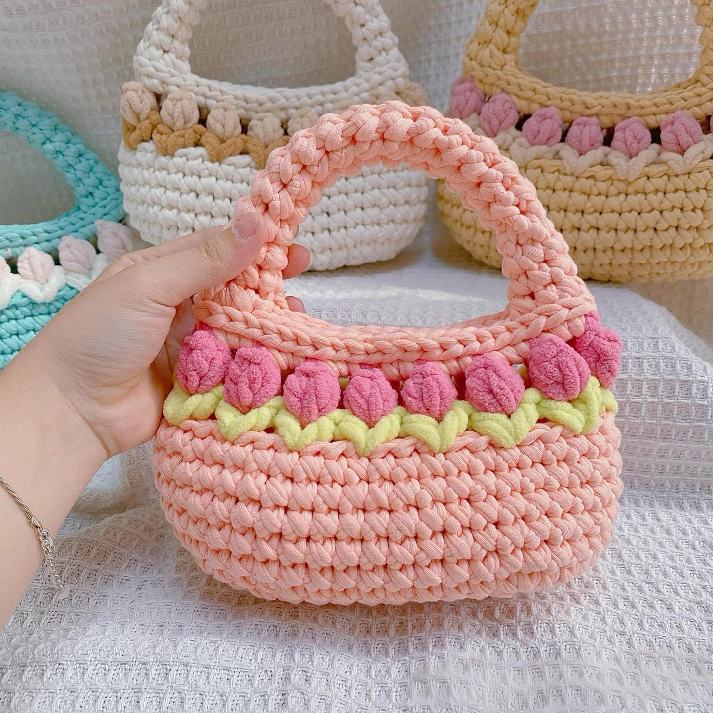 Tulip Crochet Bag, Handmade Flower Purse, Cute Handbag Gift for Women, Mommy &amp; Me Crochet Bag, Custom Color Tote, Mother's Day Gift