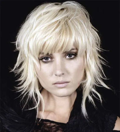 Medium Choppy Layered Cool Straight Natural Synthetic Hair Wig 12 Inches