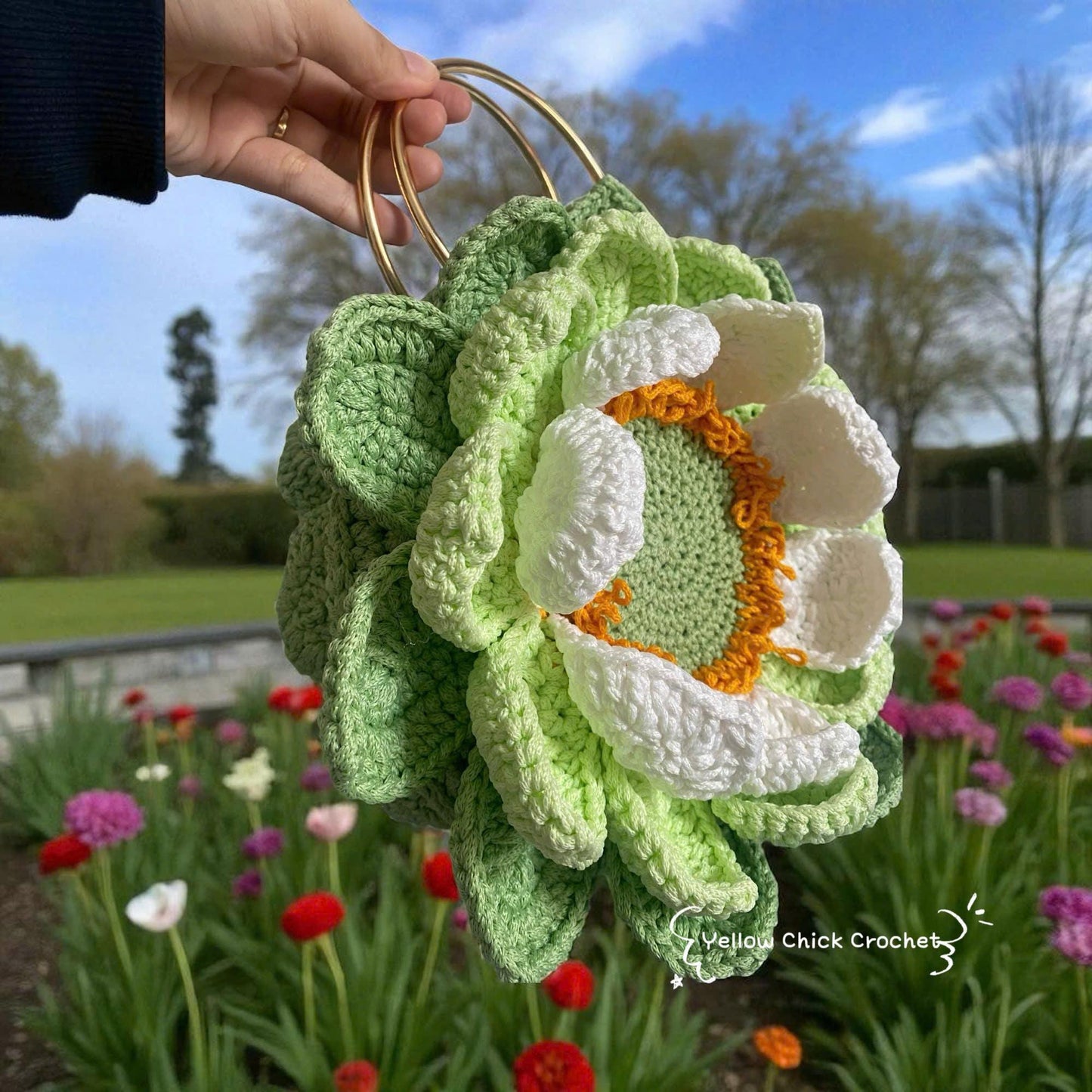 Crochet Sunflower Bag â€?Handmade Floral Spring Purse, Yellow Flower Handbag, Custom Color Gift for Mom, Easter, Travel &amp; Party