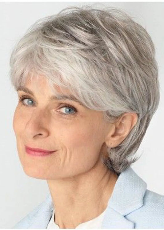 Gray Layered Deeply Wavy Lace Front Wigs Synthetic Hair 10 Inches