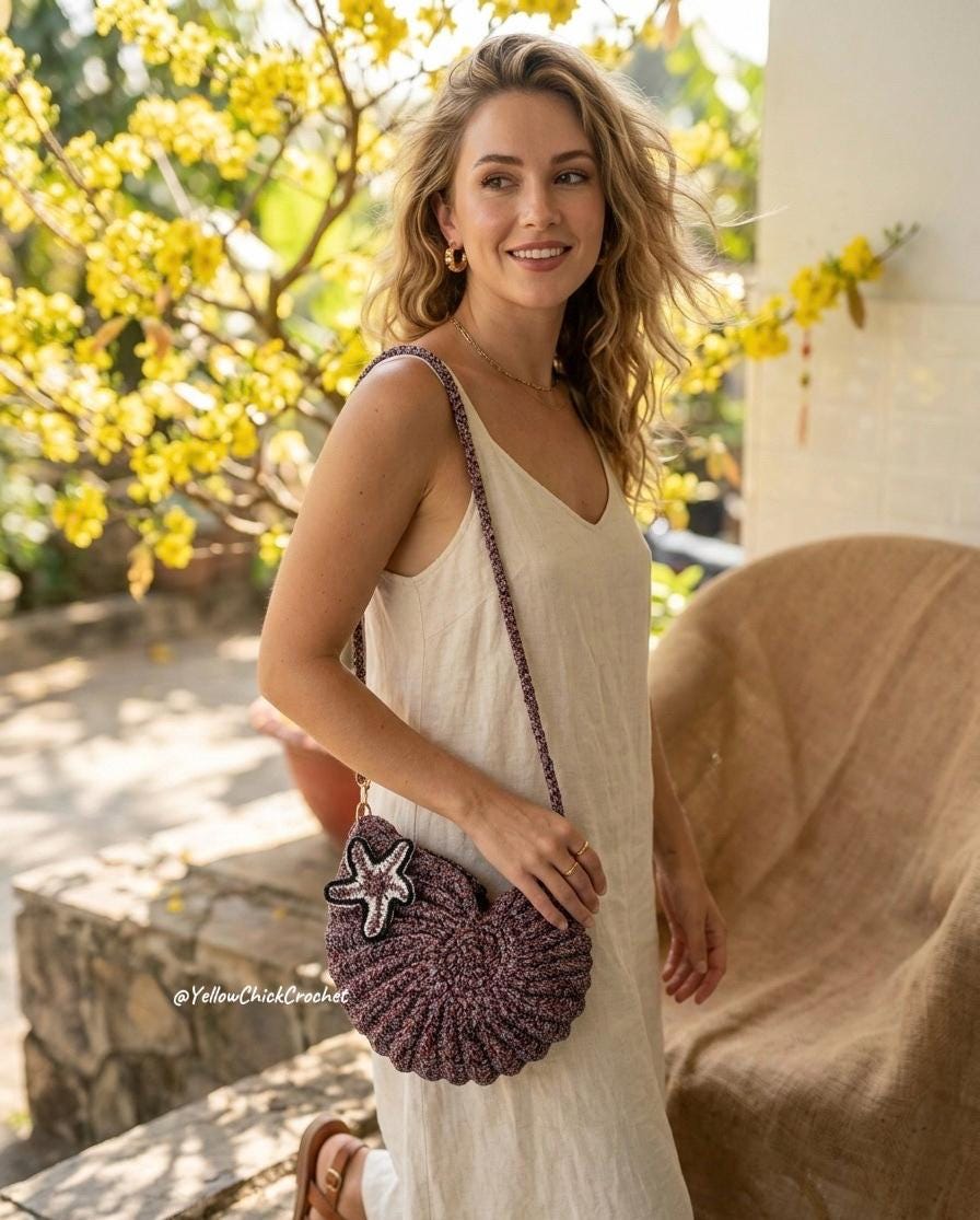 Crochet Seashell Bag with Starfish Charm â€?Ombre Beach Purse, Custom Color Summer Tote, Mother’s Day Easter Birthday Gift for Her