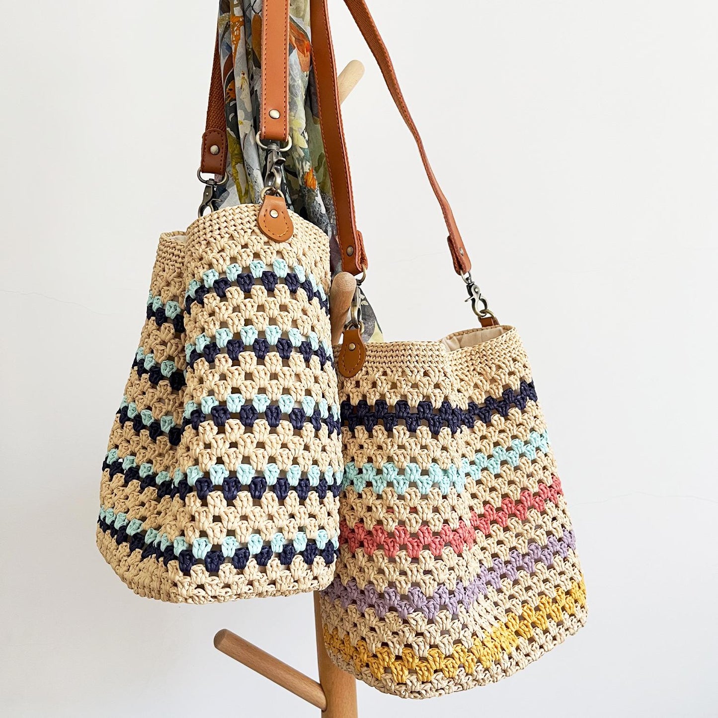 Ocean Stripe Crochet Bag, Handmade Shoulder Bag, Handbag Gift for Her