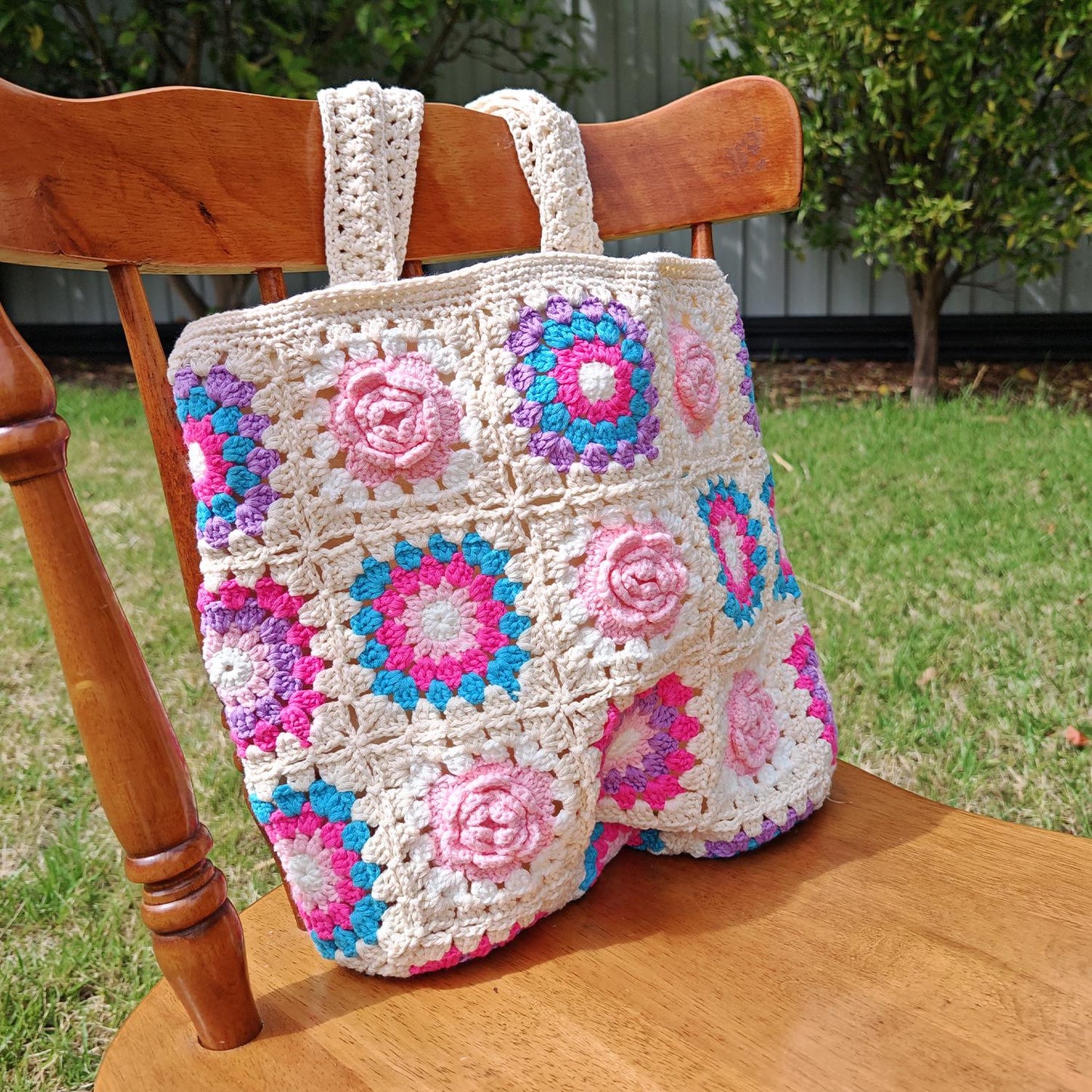 Handmade Lavender Camellia Crochet Tote, Soft Shoulder Bag, Gift for Her