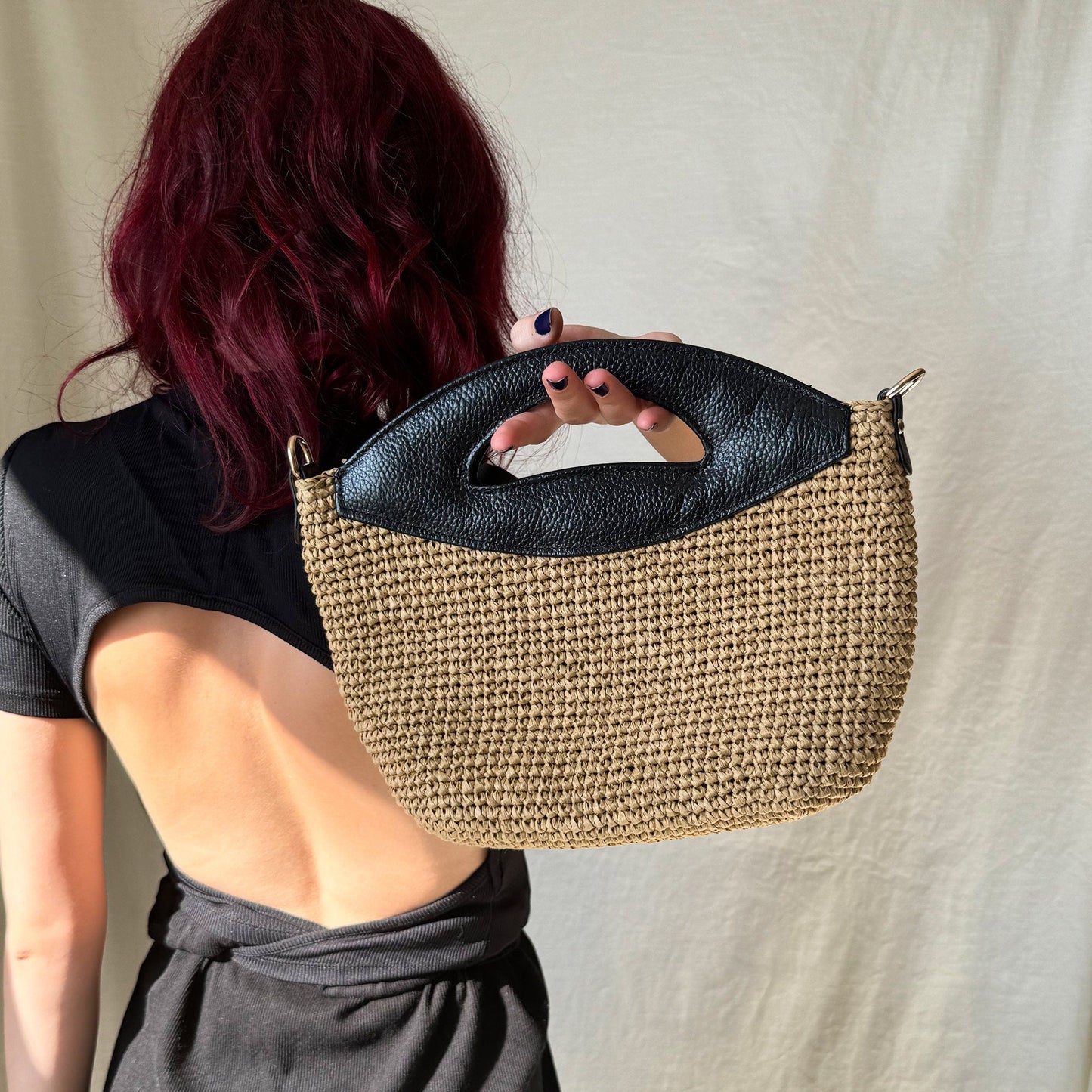 Crochet Raffia Crossbody Bag: Straw Purse with Leather Strap, Woven Bohemian Handbag, Evening Wicker Bag - Handmade Luxury Gift for Her