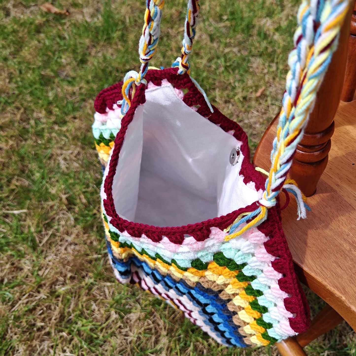 Handmade Rainbow Meadow Crochet Bag, Soft Shoulder Bag &amp; Tote, Gift for Her