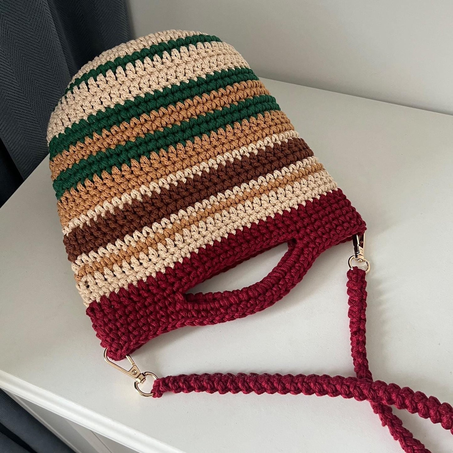 Harvest Stripe Crochet Bag, Handmade Shoulder Bag, Handbag Gift for Her