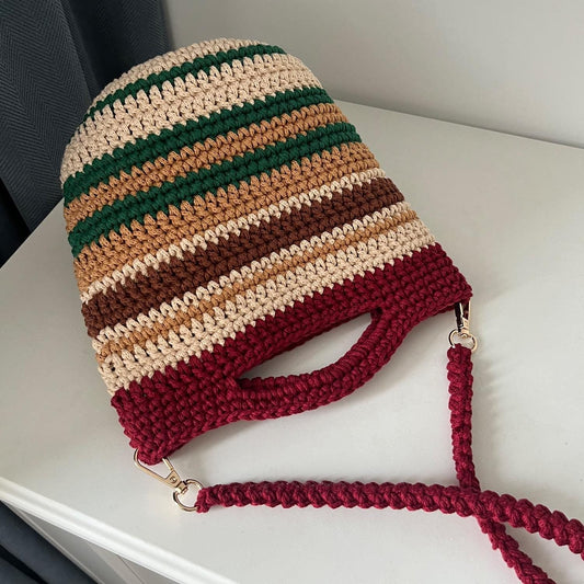 Harvest Stripe Crochet Bag, Handmade Shoulder Bag, Handbag Gift for Her