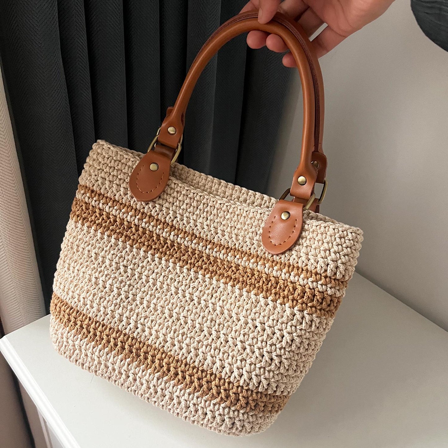 Terra Crochet Tote, Handmade Cotton Bag, Handbag Gift for Her