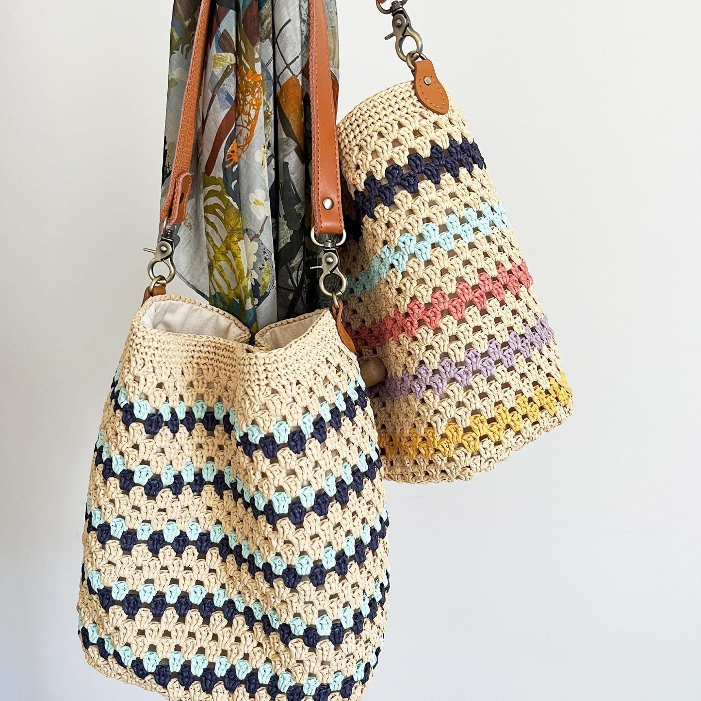 Ocean Stripe Crochet Bag, Handmade Shoulder Bag, Handbag Gift for Her