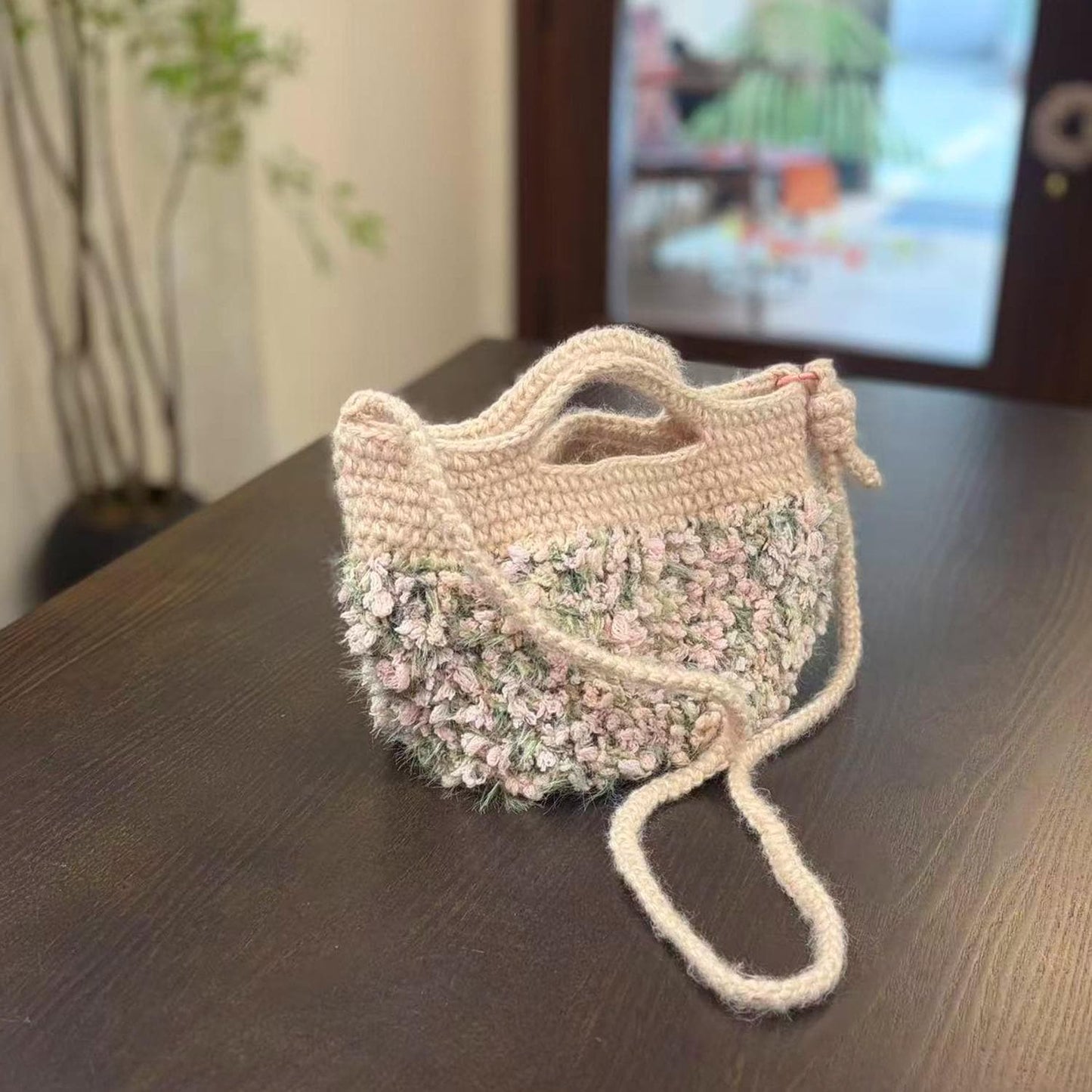 Handmade Crochet Tote Bag, Monet Garden Shoulder Bag, Handbag Gift for Her