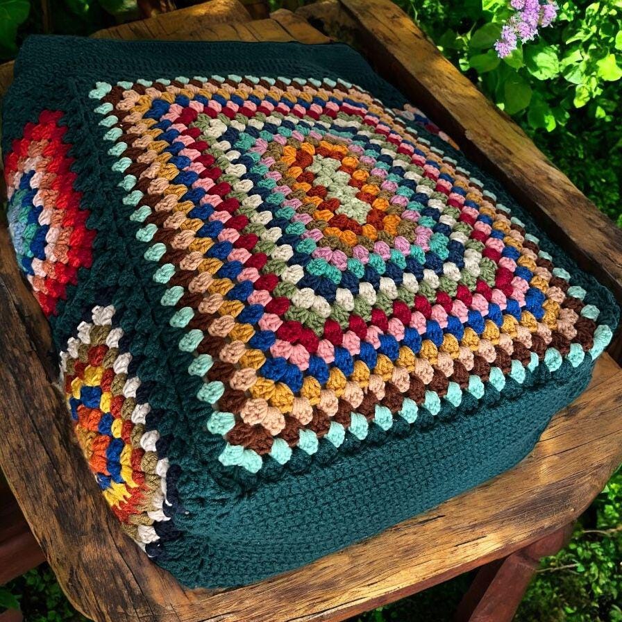Crochet Granny Square Tote Bag: Colorful Boho Beach Bag